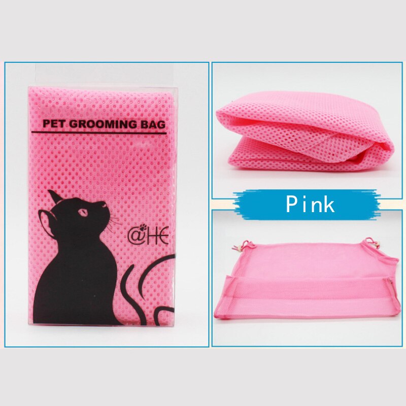 1pc pleje vask kat badetasker pet duty cut negle multifunktionspose tilbageholdenhed polyester mesh badetasker: Lyserød