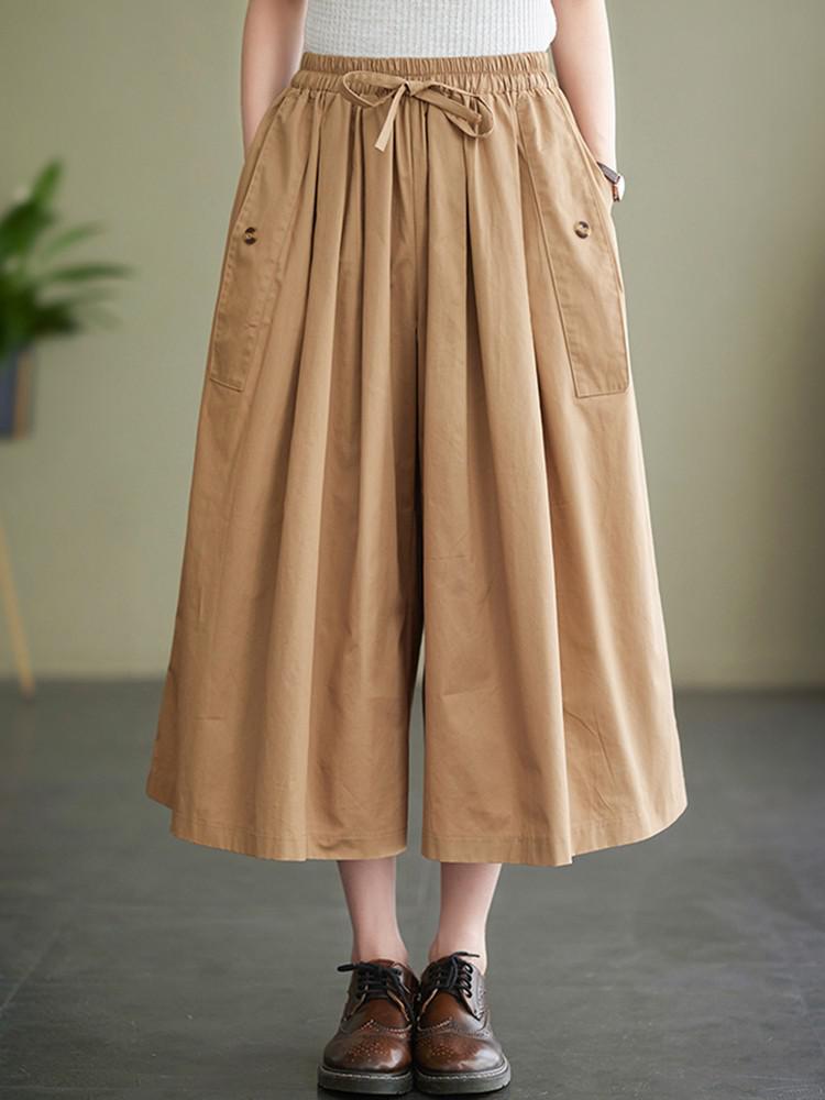 Pantaloni casuale da donna al polpaccio nuovo 2023 proprietà stile coreano tinta unita pantaloni larghi femminili in cotone confortevole B2402: L / Beige