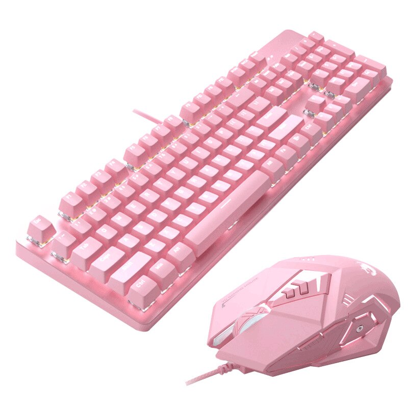 Neue rosa verdrahtet blau achse mechanische Spielen tastatur usb-schnittstelle weiß hintergrundbeleuchtung nette mädchen tastatur und maus einstellen