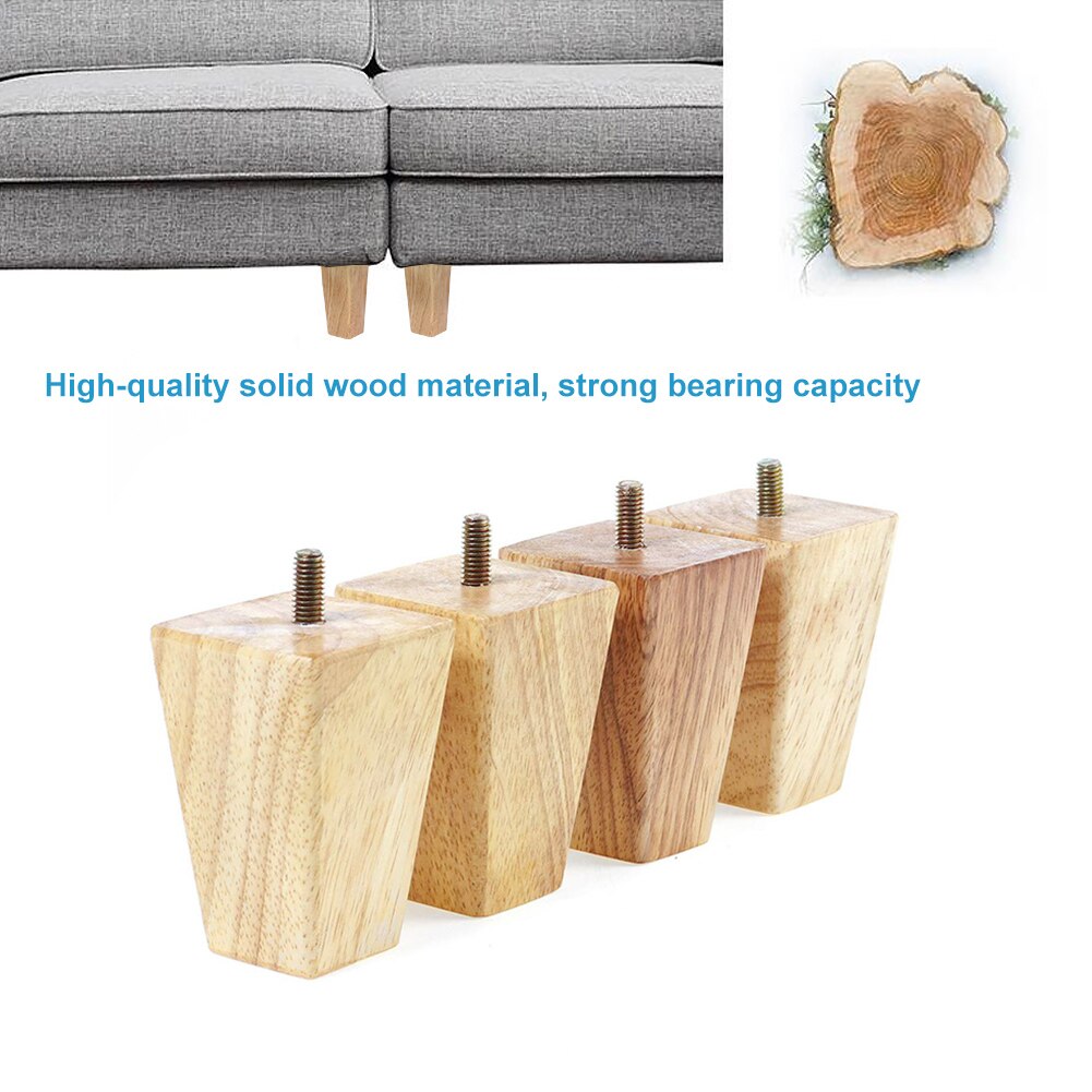 4PCS Height Sofa Legs,Solid Wood Furniture Legs,Replacement Armchair Cabinet Feet Wood Table Legs with Mounting Plate & Screws