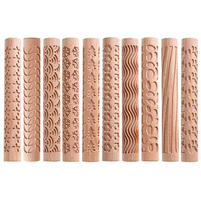 Weihnachten Holz Präge rollen Stift Fondant Teig Jahrgang aufbringen Gravierte Rolle Stock Backen Gebäck Werkzeug Backen Zubehör