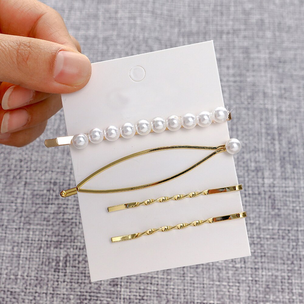 fille métal perle épingle à cheveux combinaison minimaliste doux vent frange Clip mot Clip côté Barrette Clips cartes cheveux accessoire: Beige