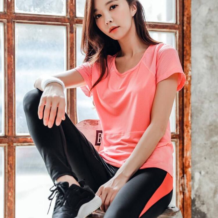 Kvinder sports t-shirt hurtigtørrende fitness træning løse løbe yoga toppe