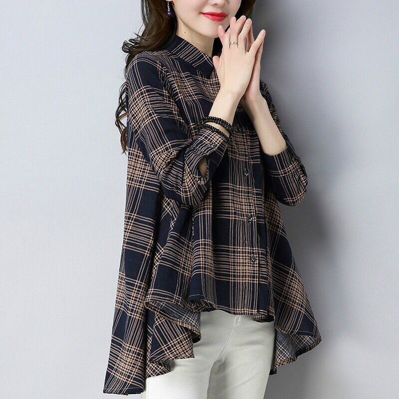 Vrouwen Lente Zomer Stijl Katoen En Linnen Blouses Shirts Lady Casual Losse Stijl Plaid Gedrukt Blusas Tops DF3718