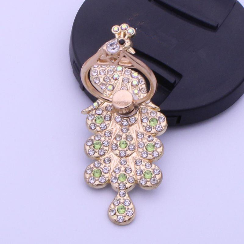 Luxurious 360 Degree Free Rotation Anti-fall Mobile Phone Ring Bracket Metal with Diamond Peacock Ring Buckle Bracket Stand: green