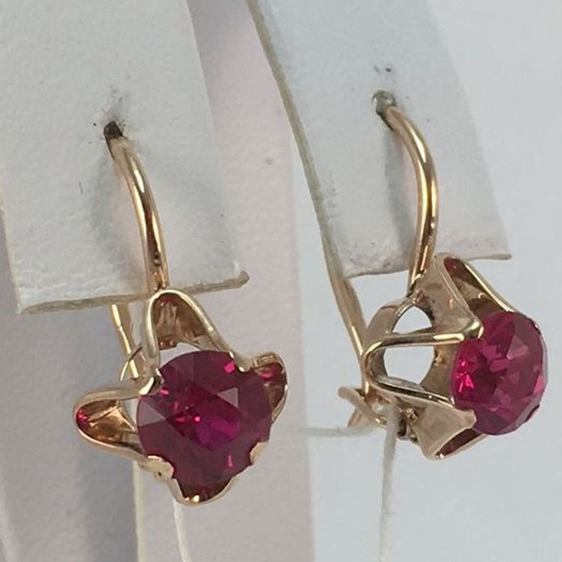 Pendientes de circonita de cristal rojo para mujer, aretes colgantes con incrustaciones de piedra CZ, Color dorado Vintage, joyería de boda femenina,: Bronze