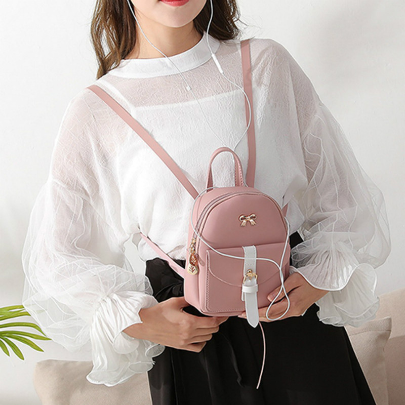 luxe cuir PU Kawaii mignon sac sacs à dos femmes Mini sac à dos boucle douce sacs d'école pour filles nœud-noeud pochette