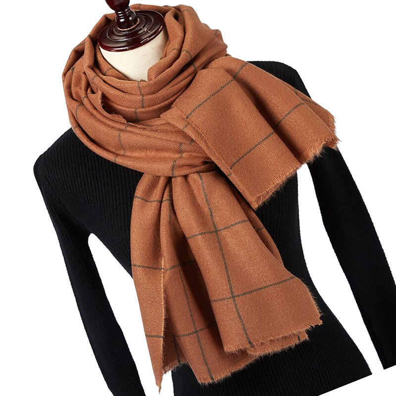 Otoño Invierno negro rojo verde amarillo búfalo tartán Plaid bufanda mujeres hombres lana gruesa lana poncho de bufandas capa: Beige