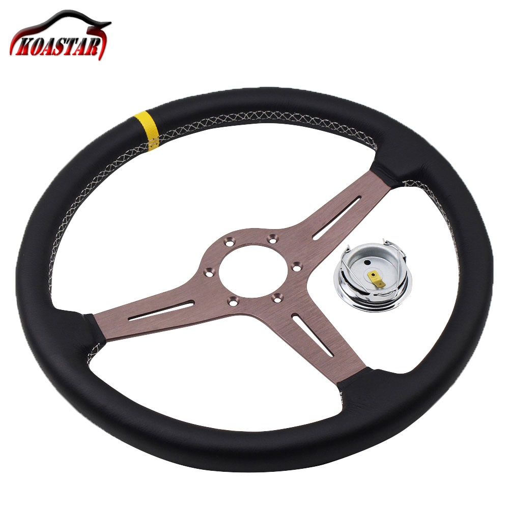 Universal 15 inch 380mm Classic Leather Steering Wheel with ND Horn