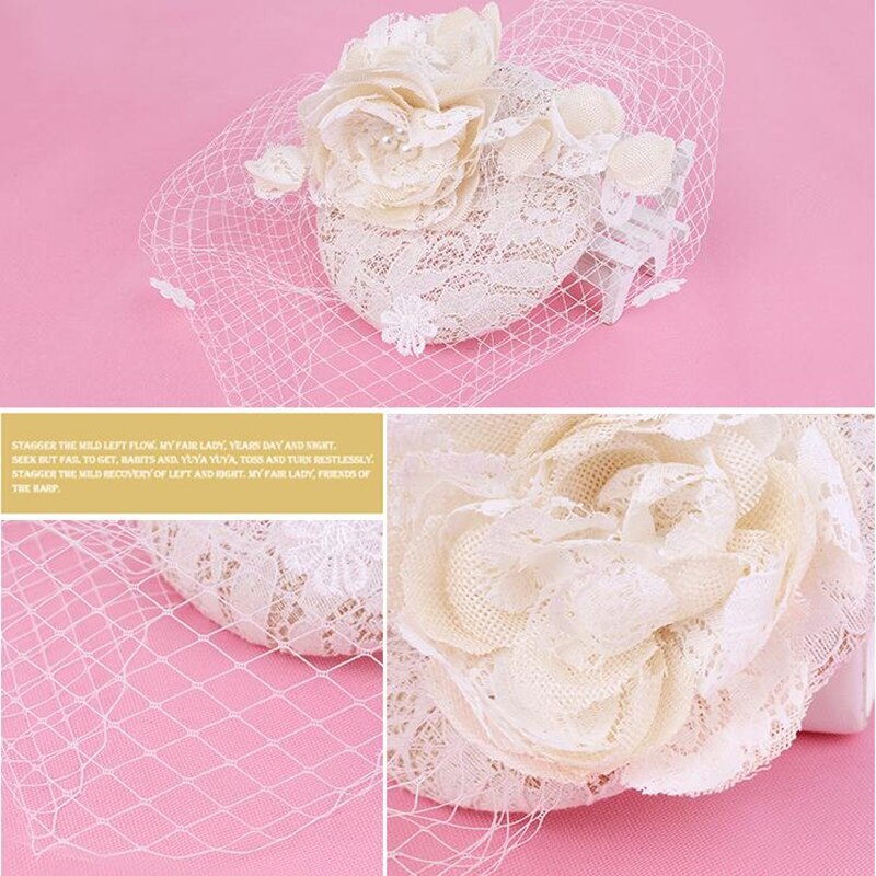 Handmade Lady Fedoras Hat Women Flower Veil Headwear Cap Church Banquet Wedding Bride Head Accessories Fascinators H6889