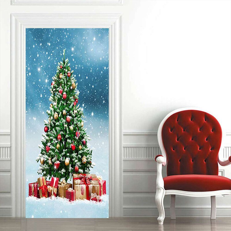 Christmas Tree Festival Removable Sticker Porte Wallpaper For Glass Shower Doors/ Toilet Door 200 X 77cm Wall-sticker