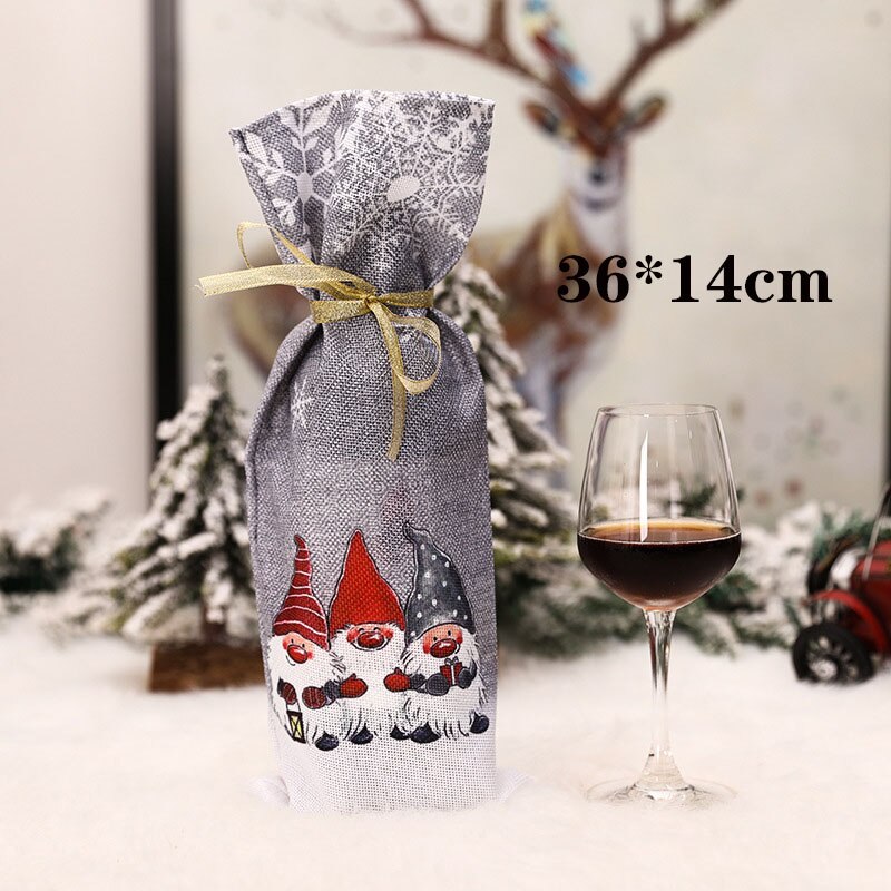 Jul vinflaskedæksel juletræ blomsterstrømpepose champagne opbevaringspose hjemmedekorationer juledekorationsår: 5
