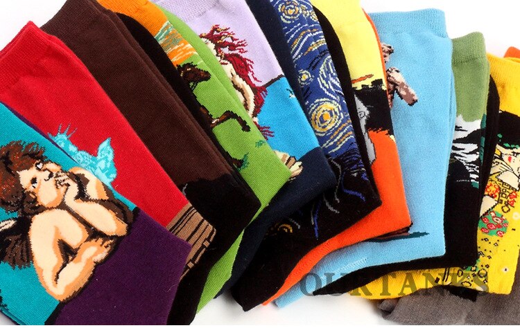 Autumn winter Retro Women Art Van Gogh Mural World Famous Oil Painting Series Female Socks Funny Socks