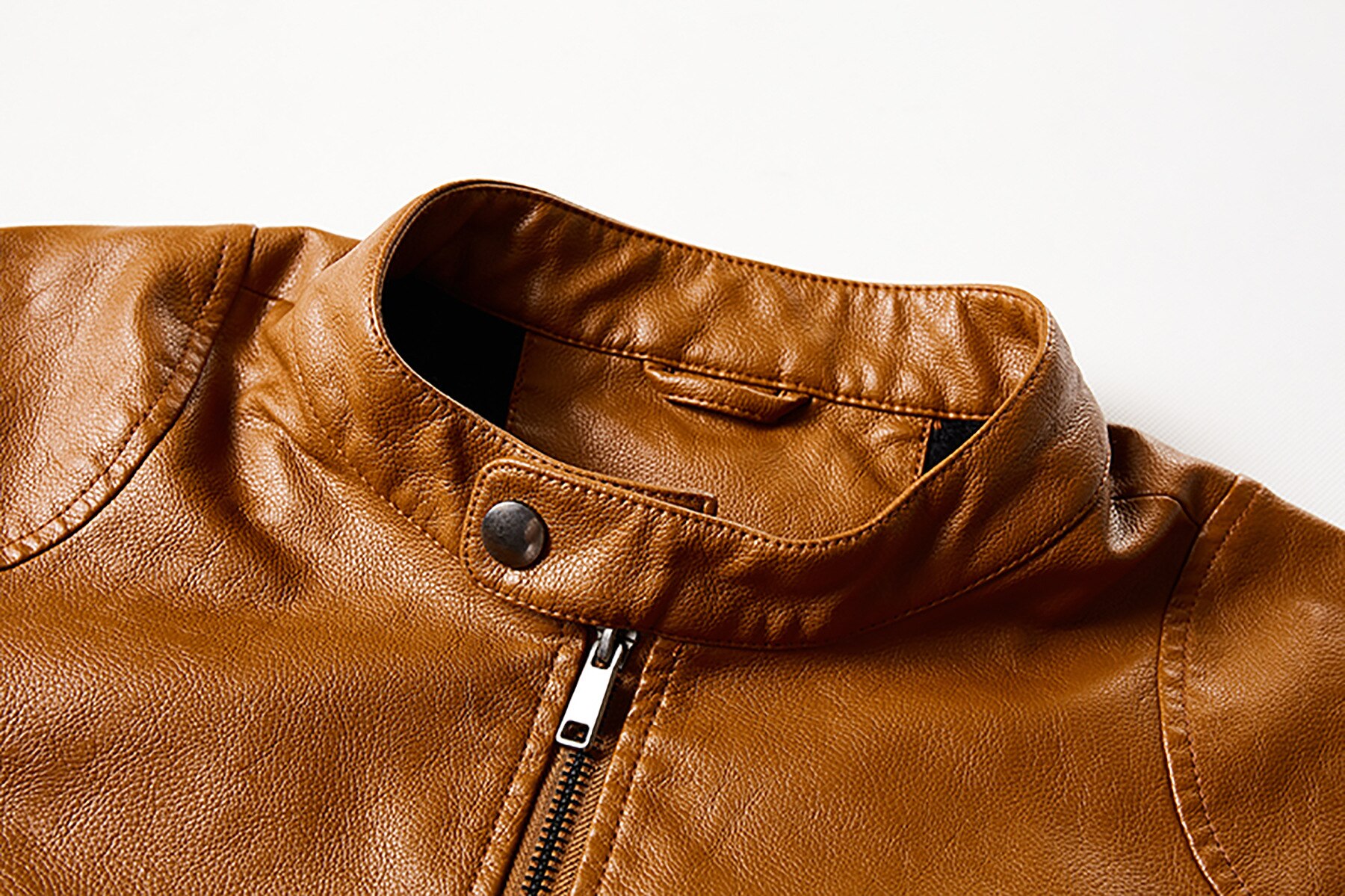 Thoshine Brand Slim Lederen Jassen Mannen Superieure Zip Mode Uitloper Jassen Stand Kraag Man Lente Herfst Jassen Tops