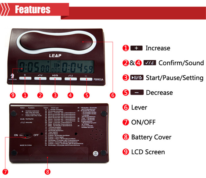 Leap Digital Chess Timer Clock Electronic Count Up Down Alarm I GO Clock Sports Chess Clock Competition Game Chess Watch