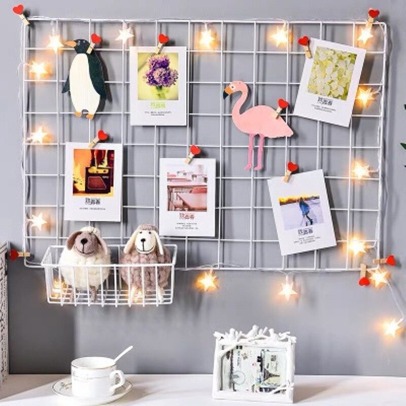 Thuis Wanddecoratie Ins Ijzeren Rooster Decor Frame Opknoping Rack Muur Display Art Opbergdoos Mand Mesh Plank Rack Holder organizer