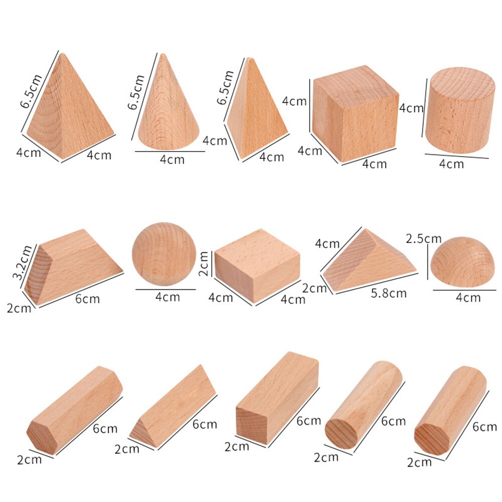 15Pcs Houten Blank 3D Geometrie Effen Blokken Kids Leren Math Educatief Speelgoed Gemaakt Van Glad Massief Houten Materiaal