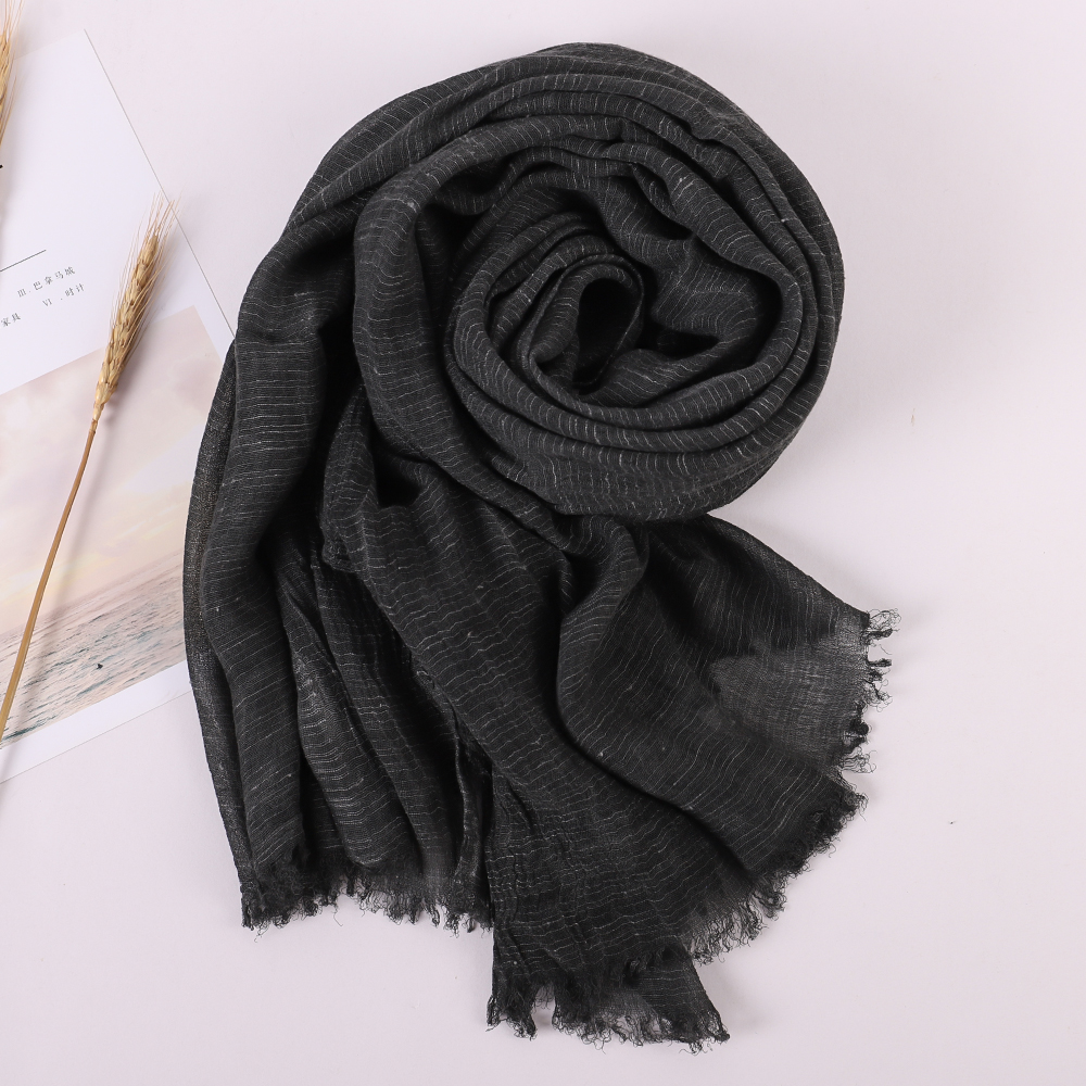 Bufanda de de lujo para mujer, chal de playa, bufandas de algodón a la para mujer, Bandana pashmina musulmana, hijab silenciador, Otoño Invierno: Negro