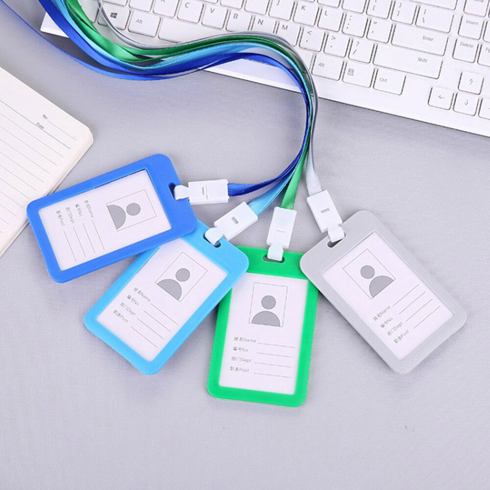 Portable Colorful Employee Plastic ID Card Holder Name Lanyard Neck Strap