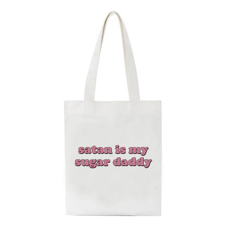 Papai carta fêmea grande capacidade de lona diversão punk do vintage harajuku diversão horror demônio moda casual bolsa ombro: 01