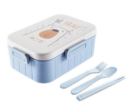 Gezond Materiaal Lunchbox Tarwe Stro Bento Dozen Magnetron Servies Voedsel Opslag Container Lunchbox: Blauw