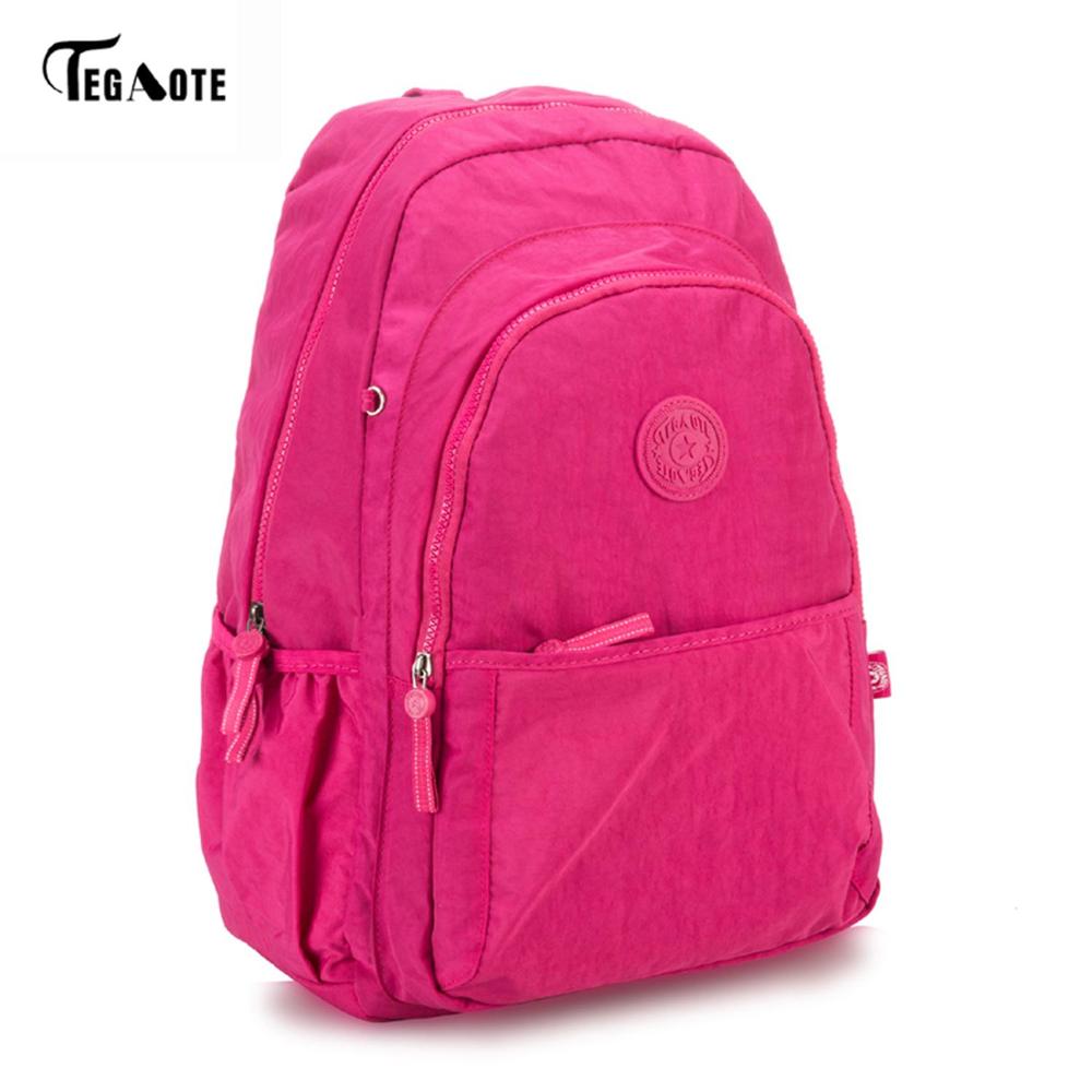 TEGAOTE Large Capacity Backpack Women Preppy School Bags For Teenagers Men Nylon Travel Bags Girls Laptop Backpack Mochila: Hot pink