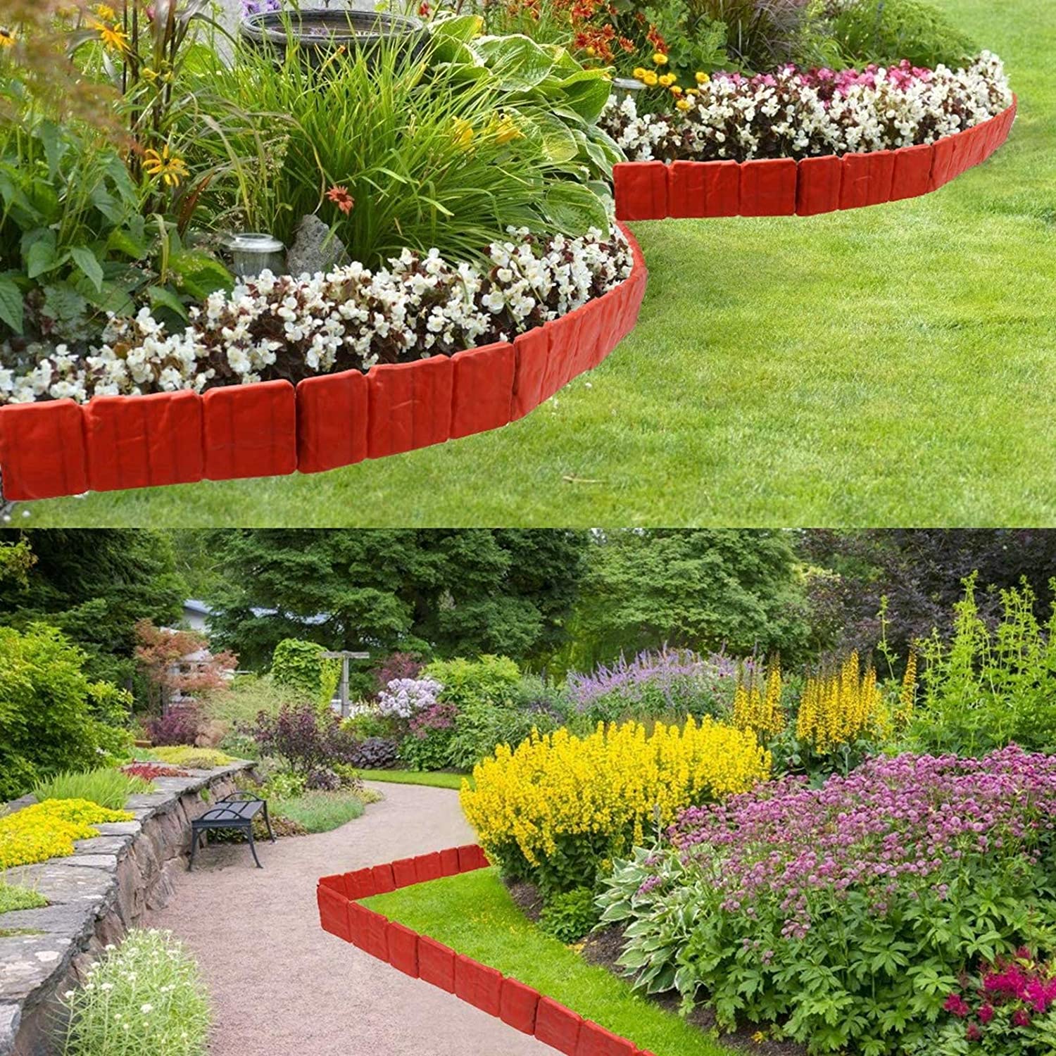 10Pcs Garden Fence Edging Cobbled Stone Effect Plastic Lawn Landscape Edging Plant Border DIY Decorations Flower Bed Border