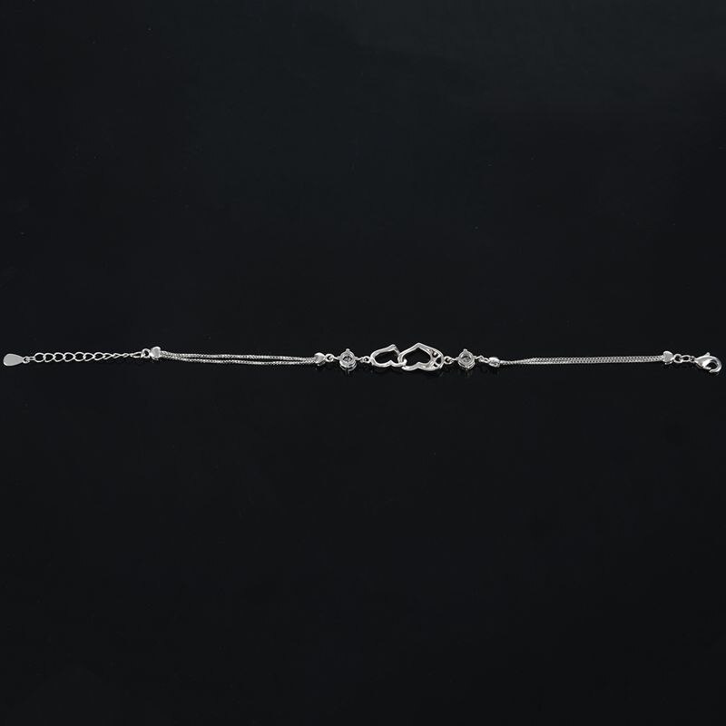 Sølvbelagt "hjerte ved siden av hjertet" damearmbånd med gravering "i love u" , 16 + 4cm justerbar platinakjede
