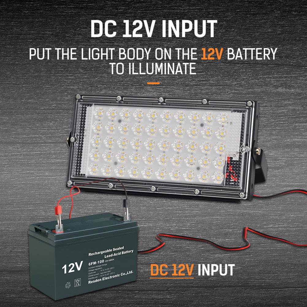 ledet flomlys 50w vanntette  ip66 utendørs ledet reflektorlys hagelampe  dc 12v spotlights gatebelysning sikkerhetslys