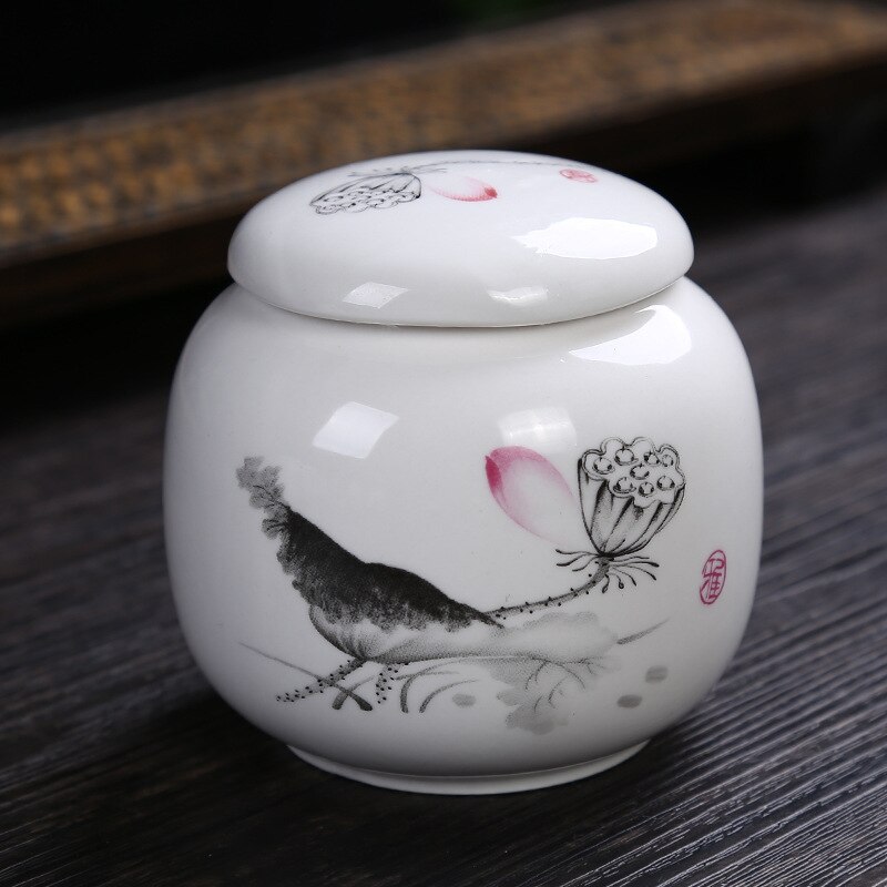 Chinese Pattern Ceramics Tea Caddy Portable Travel Tea Cans Tea Canister Sealed Storage Bottles Spice Food Jars Home Decor: N2