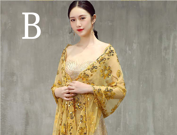 Kvinder cheongsam rød guldblå aftenomslag sjal paljetter blonder wrap med lang kvast formel bryllupsfest damer bolero: B guld