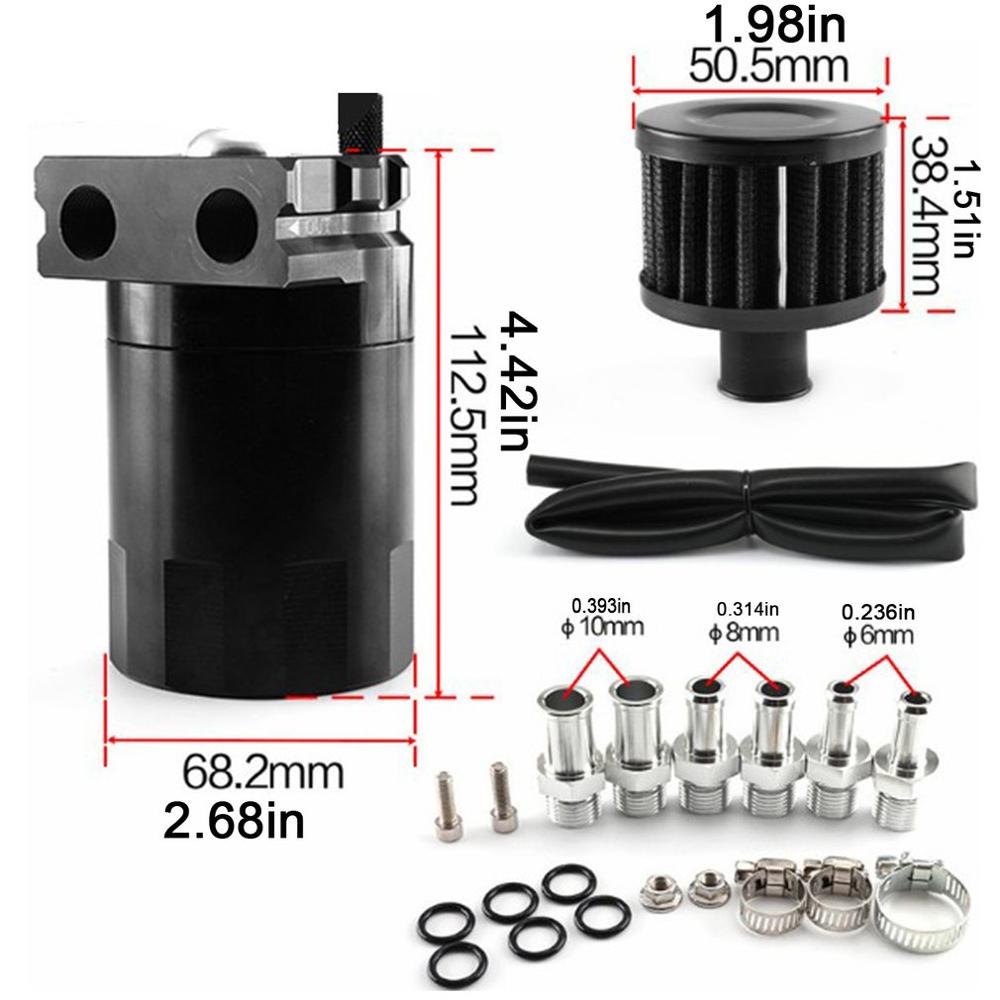 Universal Car Oil Tank Set Oil Storage Tank 300ml With Vented Aluminum Compact Double Cylinder Polished Baffle