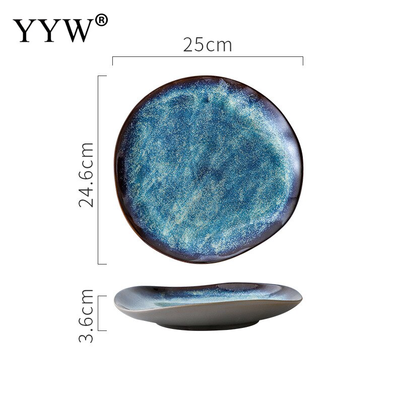 2 unids/lote horno vajilla de cerámica vidriada cambiante Ramen de forma Irregular plato aperitivo de la placa de la cena de porcelana vajilla conjunto: 9