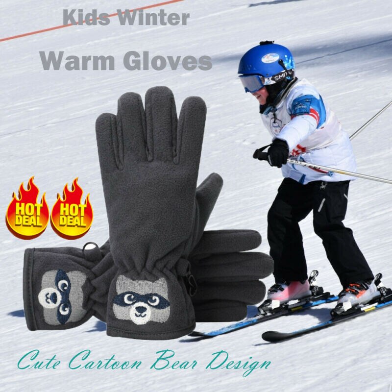 Kids Ski Winter Warm Gloves Girls Boys Plush Soft Anti-Slip Outdoor Mittens Children Gloves Cute Cartoon Bear Soft Winter Warm