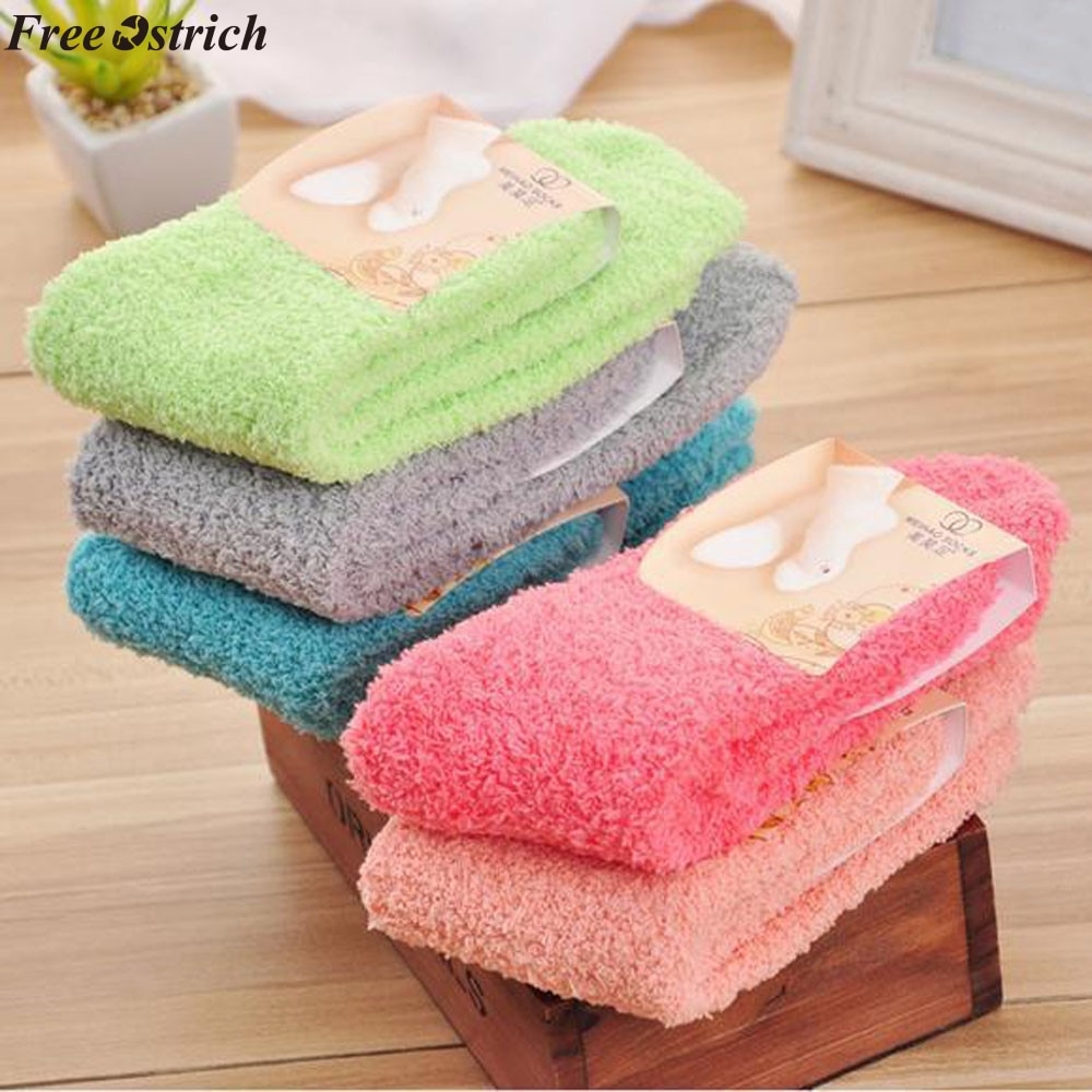 FREE OSTRICH 1 Pair Home Women Girls Soft Bed Floor Socks Fluffy Warm Winter Pure Color Thick towel socks
