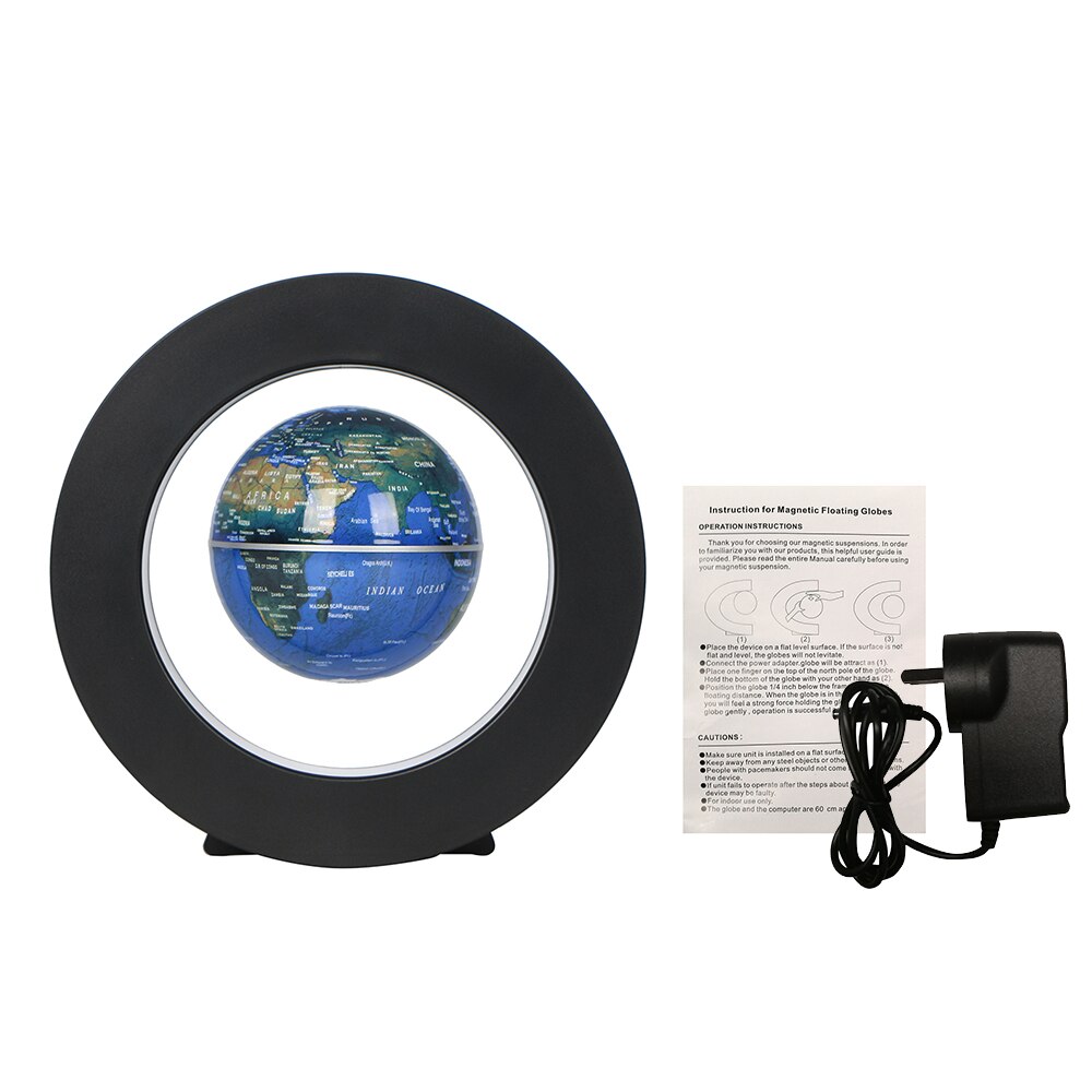 3.5inch Magnetic Levitation Floating Globe World Map Tellurion Anti Gravity with LED Light Round Shape Base for Home Office Desk: Blue AU Plug