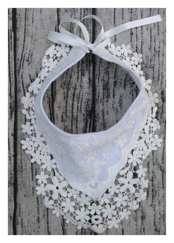 AURORA-babero blanco para bebé, babero de encaje para niña, babero para bebé, babero de encaje para niña, babero blanco para bebé, babero de encaje para bebé: Blanco