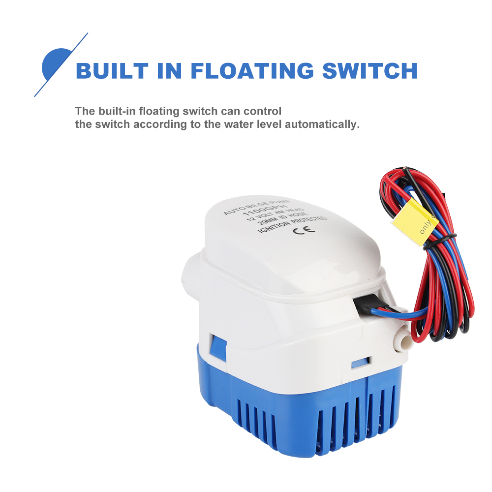 Med bryter båt nedsenkbar lensepumpe likestrøm elektrisk marine vannpumpe automatisk 12v 24v volt 1100 gph