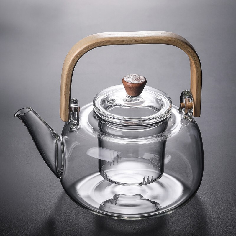 Glass tekanne bambus håndtak løfte gryte høy temperatur fortykning pu svart te kokt kungfu te sett glass mugge  mj61201