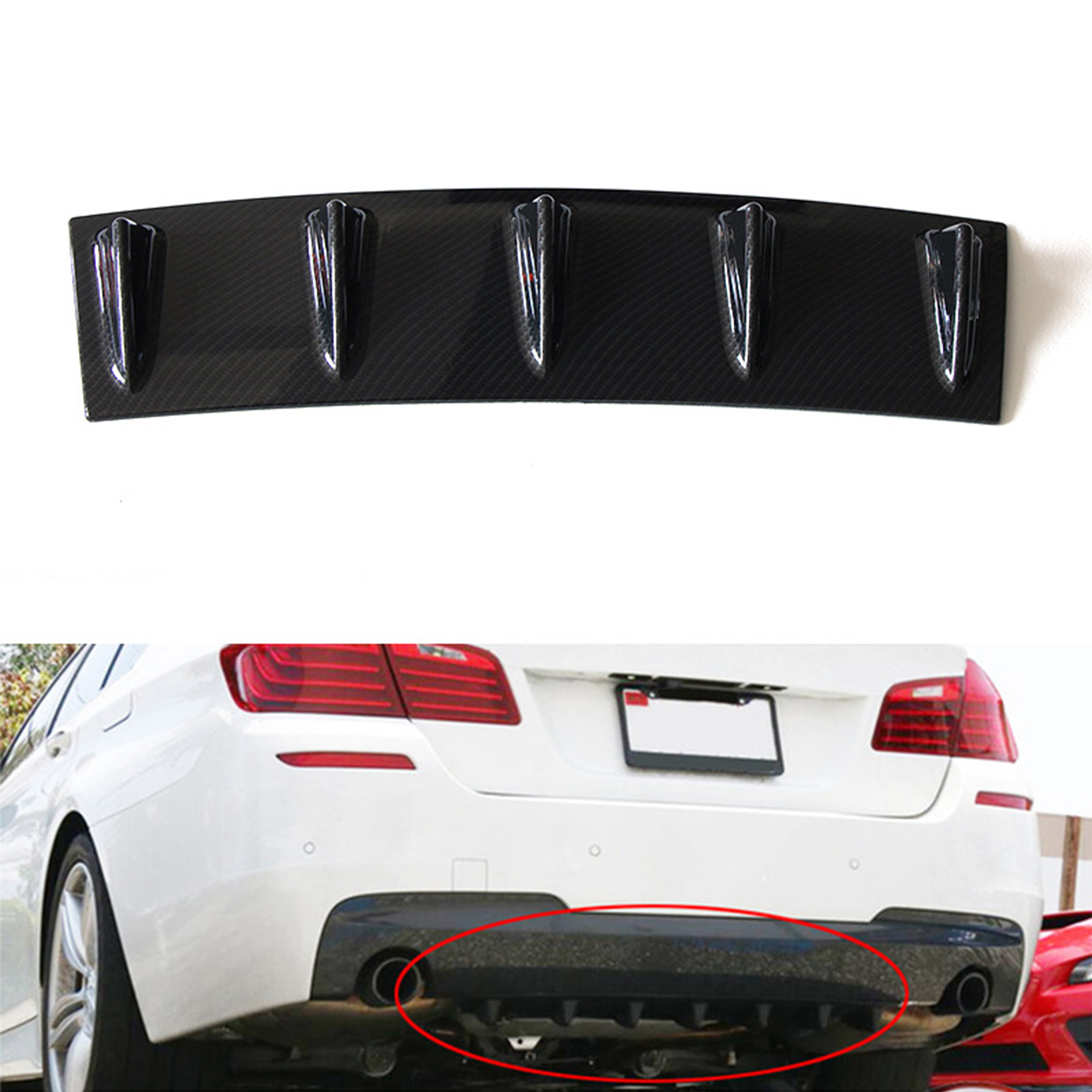 Universal Car Rear Bumper Carbon Fiber/ABS Lip Diffuser 5 Fin Gloss Black Car Rear Bumper Car Back Spoiler Car-Styling