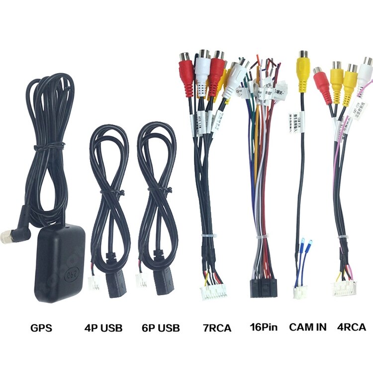 Auto Kabel Universal Power Kabels Bt Radio Gps Hd Multimedia Player Omkeren Ingang Auto Head Unit Stereo Kabelboom Kit: Seven-piece set