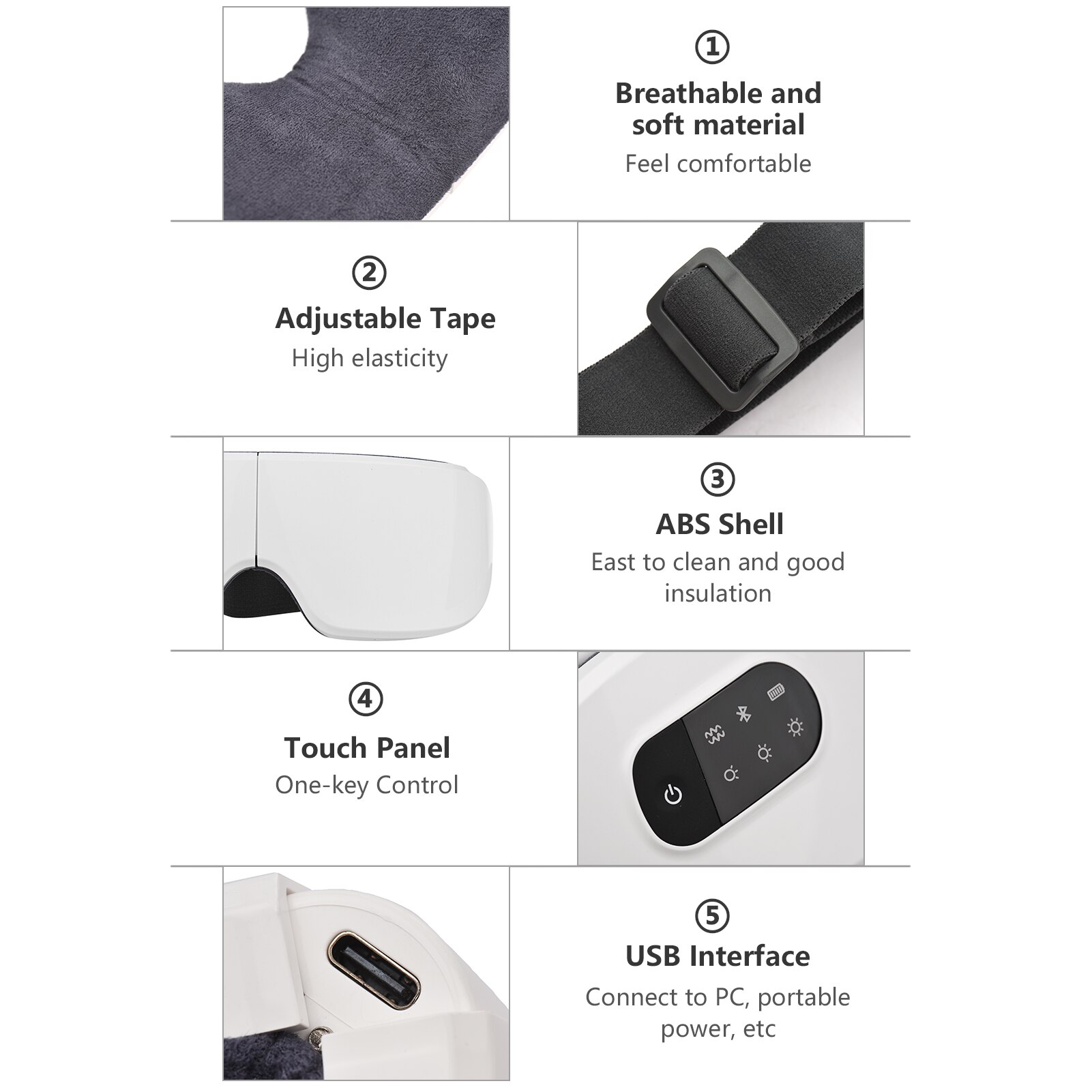 Elektrische Eye Massager Warmte Trillingen Relief Eye Strain Ingebouwde Batterij Verstelbare Elastische Band Bt Muziek Verbinding Massager