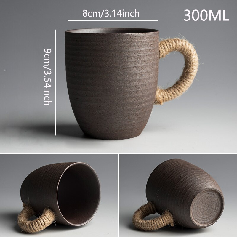 Japanese Ceramic Coffee Mugs Retro Handmade Tie Rope 300ml Tea Milk Glass Drinkware Cups and Mug for Home