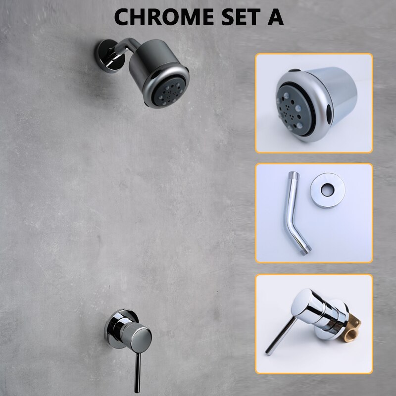 Overhead Top Shower Set ABS 3 Function 4 Inch Shower Solid Brass Cold Valve Shine Chrome Rainfall 1 Way Round Mixer Faucet: Chrome Set A
