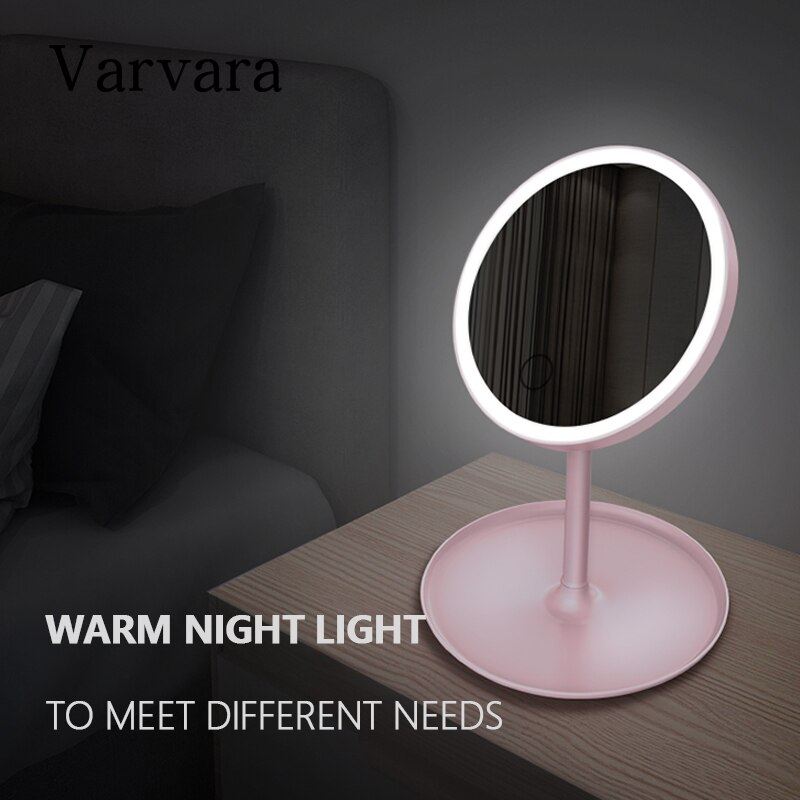 Led makeup spejl pink/hvid med led lys forfængelighed spejl lys stående spejl touch screen kosmetik spejle usb opladningstype