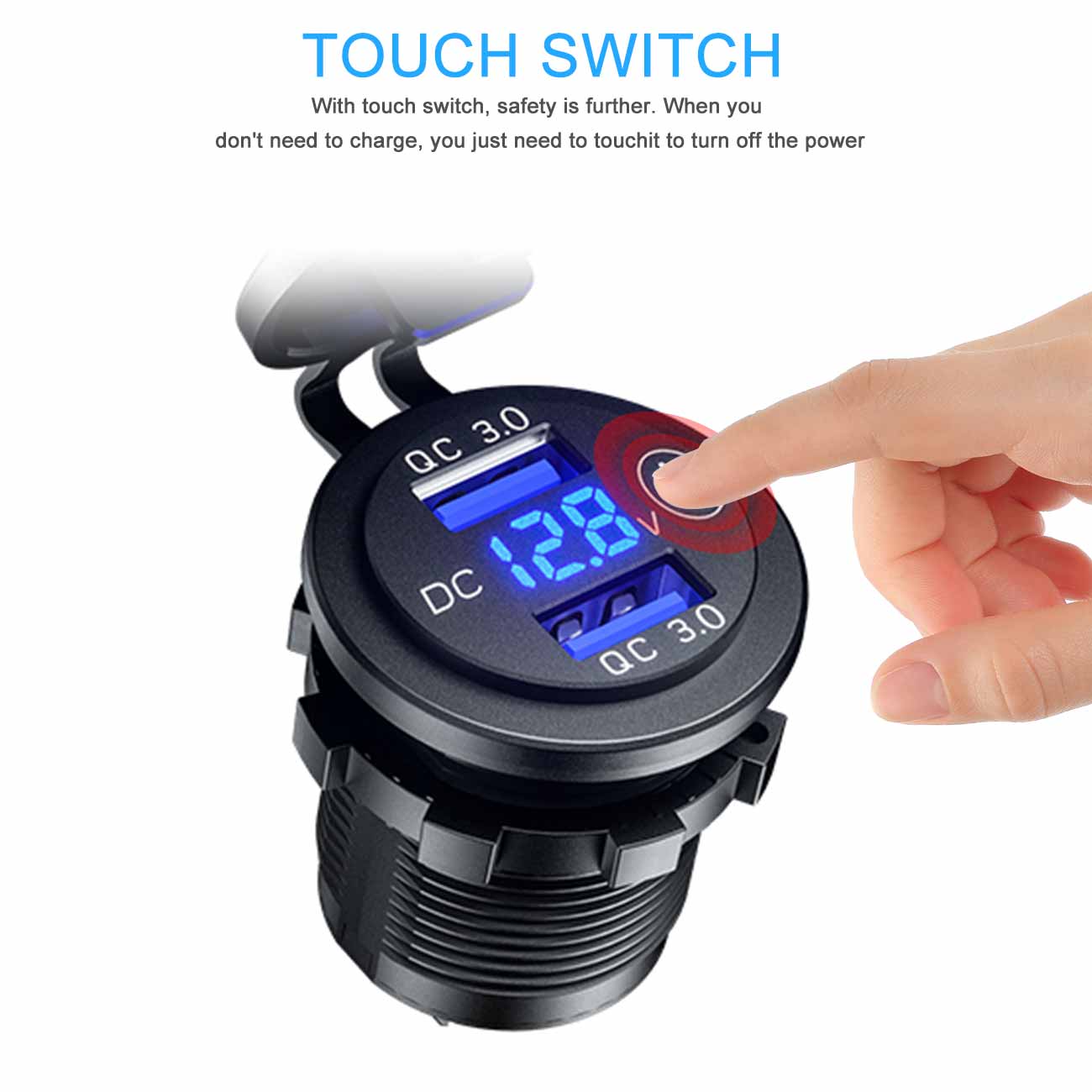 Dual USB Quick Charge Socket With Touch Switch LED Voltmeter Display Splitter Cigarette Lighter 12V-24V QC3.0 Power Adapter