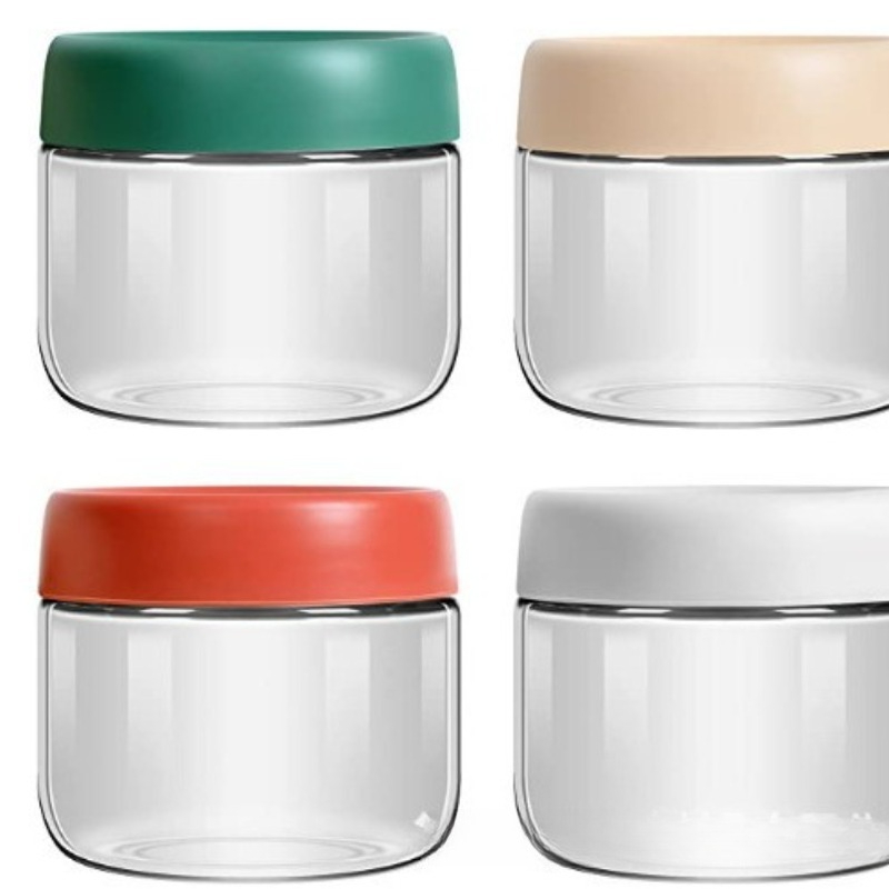 4Pcs Coffee Beans Oats Container Household Moisture-proof Air Extraction Airtight Container Transparent Glass Food Storage Jars: black