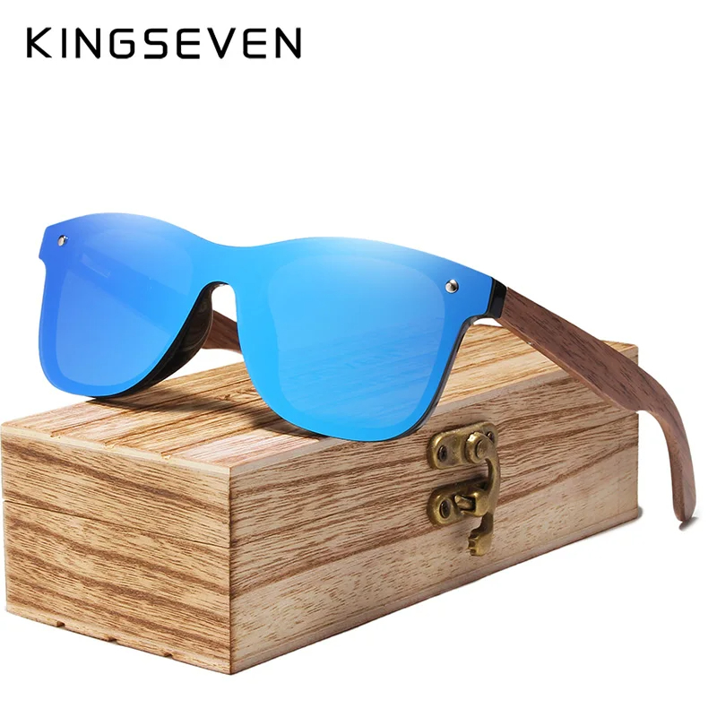 KINGSEVEN-gafas de sol polarizadas UV400 para hombre, gafas de protección ocular de , gafas hechas a mano de madera de nogal,