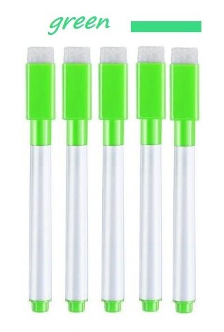 5 Pc Magnetische Whiteboard Marker Pen White Board Pen Droog Vegen Fijne Penpunt Pen Met Gum Rubber Magnetische Pen Borstel koelkast Magneten: 5pcsgreenpens