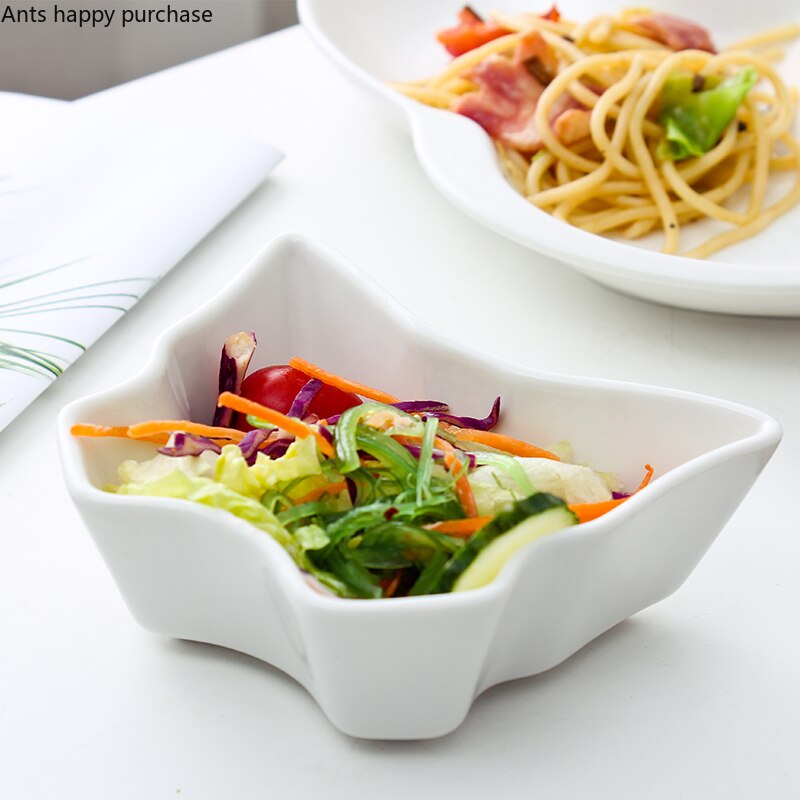 Wit Keramiek Diner Plaat Cartoon Servies Kat Kinderen Diner Plaat Vlinder Multi-Raster Kom Dessert Moer Gedroogd Fruit schotel